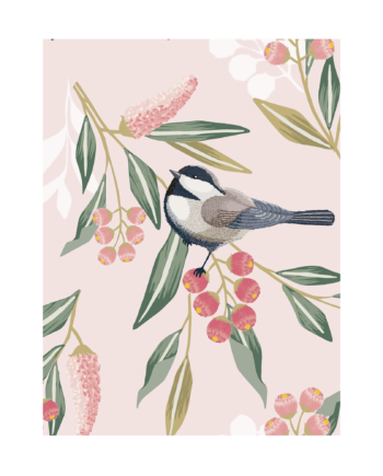 Plakat  Quot Fugle Og Blomster Quot  Rosa  30   40 Cm