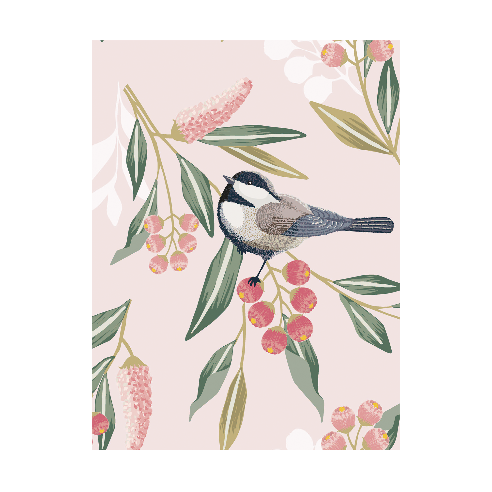 Plakat  Quot Fugle Og Blomster Quot  Rosa  30   40 Cm