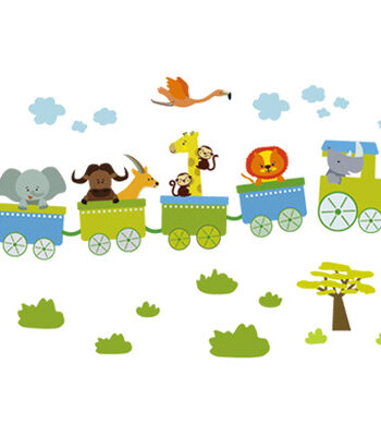 Rigtig Sød Wallsticker Til Børneværelset Med Et Dyretog