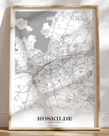 Roskilde Byplakat Med Bykort Hvid Baggrund