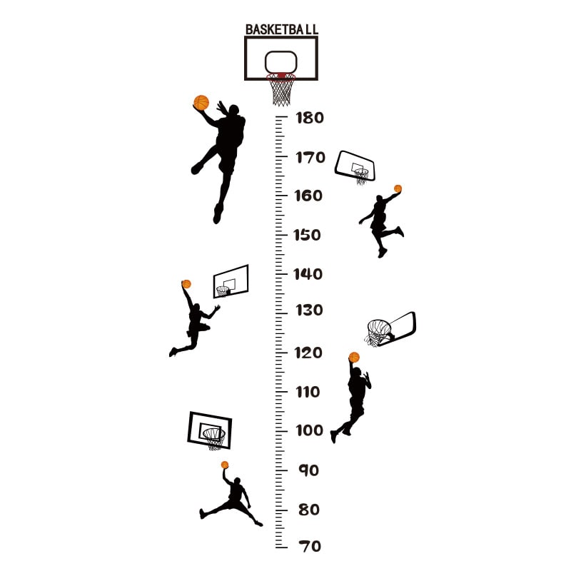 Sej Basket Målebånds Wallsticker  Fem Basket Scoringer   Højden Fra 70-180cm