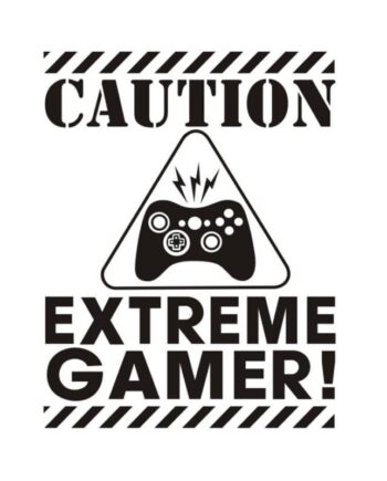 Stor Sej Gamer Wallsticker  Caution Extreme Gamer  73x57cm