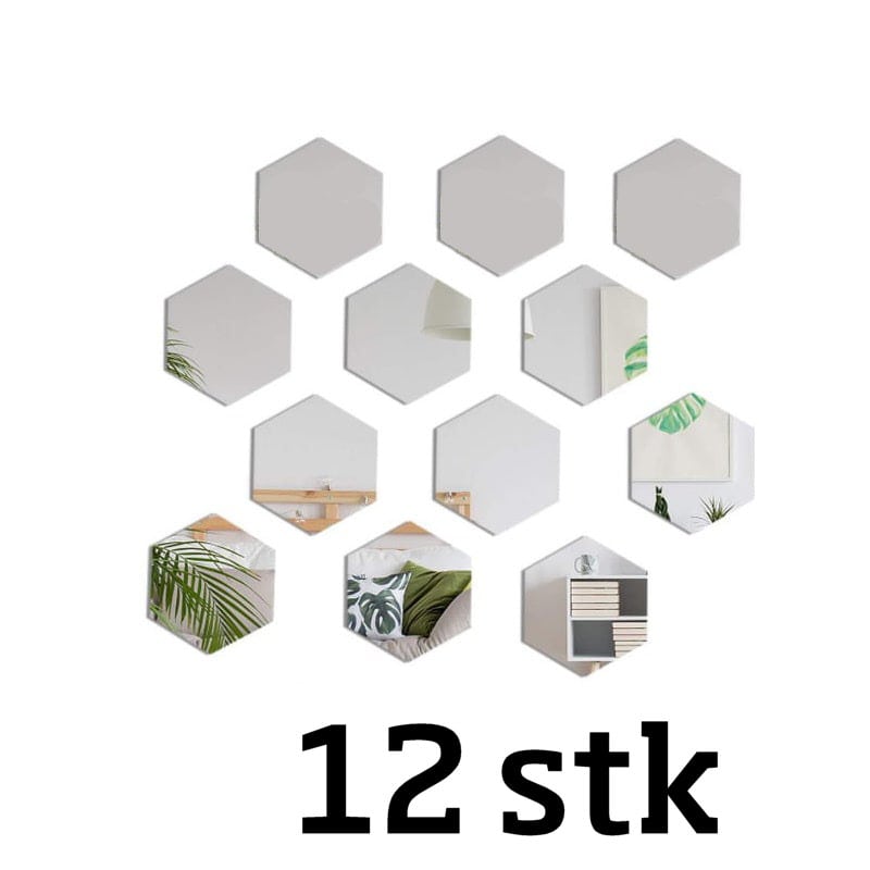 Sekskantet Selvklæbende Akryl Spejl Klistermærker  20cm  12 Stk