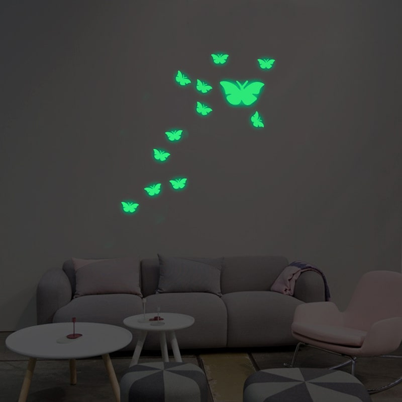 Selvlysende Sommerfugle Wallsticker    Stor  12 Små 13 Stk   Alt