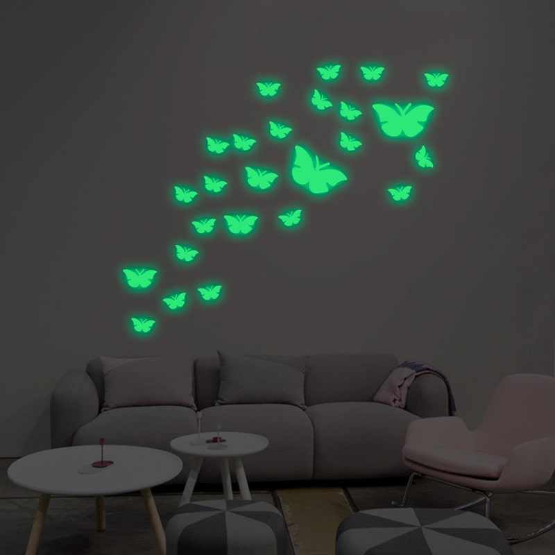 Selvlysende Sommerfugle Wallsticker    Store  23 Små 25 Stk   Alt