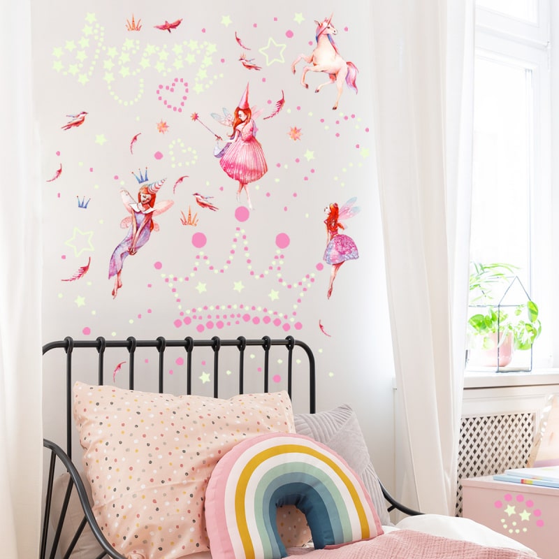 Selvlysende Wallsticker Med Enhjørninger  Feer  Prikker Og Masser Af Stjerner  Hele 638 Stk