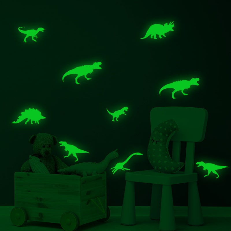 Selvlysende Wallsticker Med   Seje Dinosaurer  Lyser   Mørke