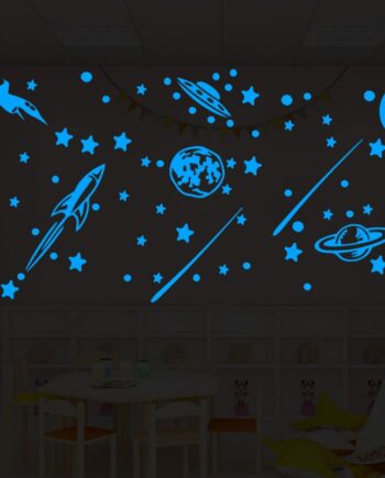 Selvlysende Wallsticker Med Stjernehimmel  Rumskib  Ufoer  Planeter Mm  Blå