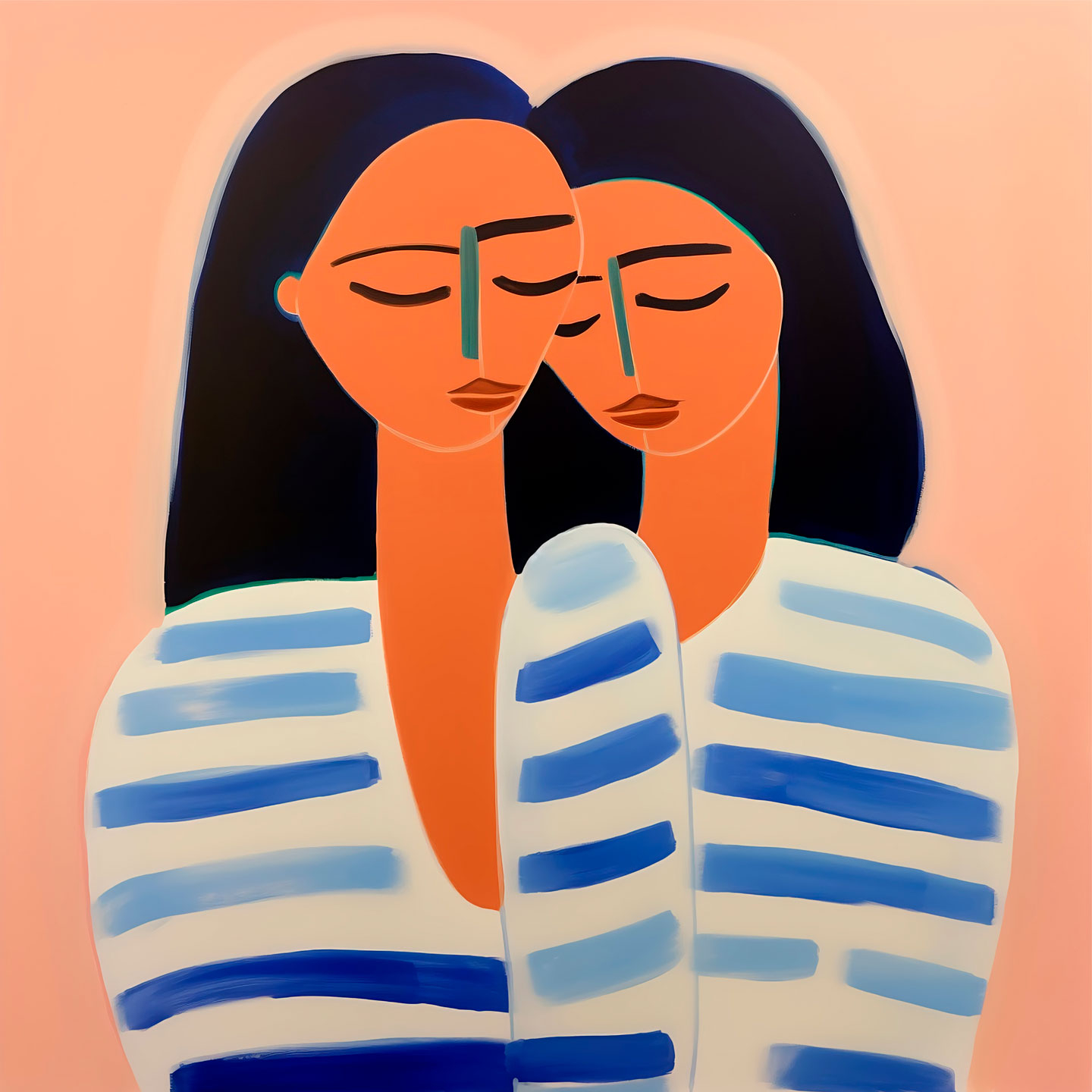 Sisters In Blue Stripes Af Få Mu Illustrations