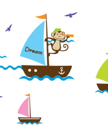 Sjov Wallsticker Med En Sejlende Abe Samt Ekstra Skibe