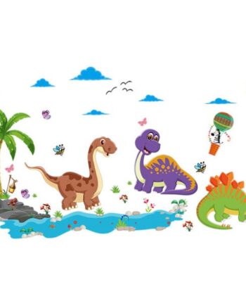 Sød Dinosaurus Wallsticker Med Nuttede Baby Dinoer  90x60cm