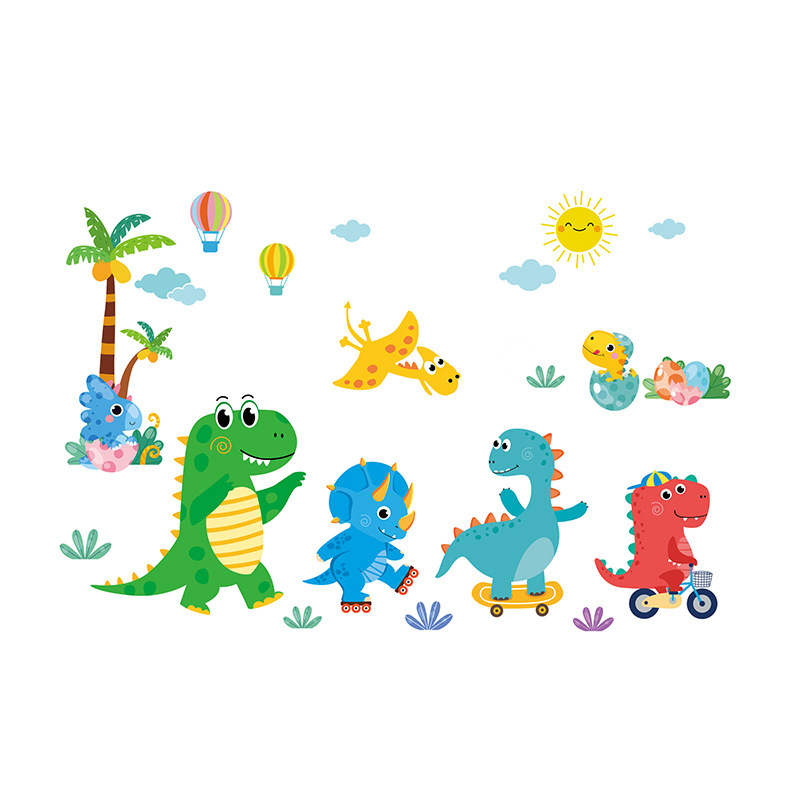Sød Dinosaurus Wallsticker Med   Små Dinoer På Tur