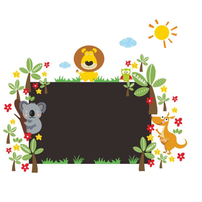 Sød Firkantet Tavle Wallsticker Til Kridt Med Dyr  Palmer  Blomster Mm