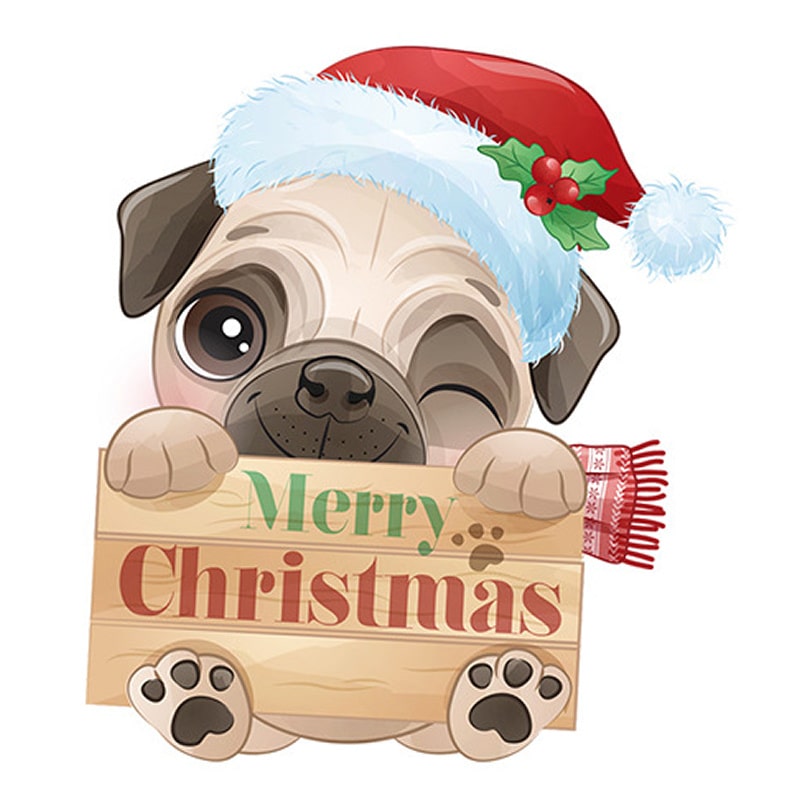 Sød Og Flot Jule Wallsticker Til Væg Eller På Toilettet  Hund Med Skilt  Merry Christmas