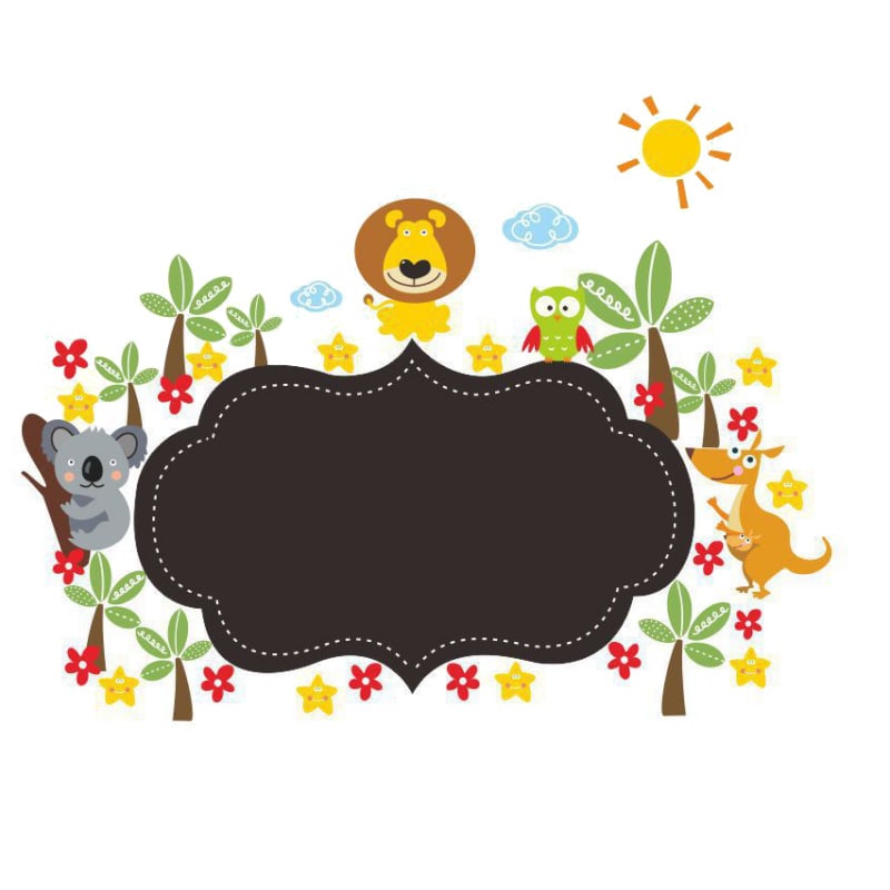 Sød Tavle Wallsticker Til Kridt Med Dyr  Palmer  Blomster Mm