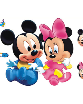 Sød Wallsticker Med Baby Mickey   Minnie Mouse