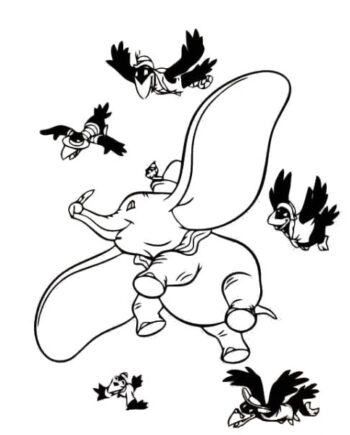Sød Wallsticker Med Dumbo Og Hans Krage Venner  42x55cm
