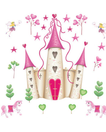 Sød Wallsticker Med Et Slot  Hjerter Og Heste  90x88cm