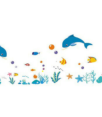 Sød Wallsticker Med Masser Af Akvariefisk  120x40cm
