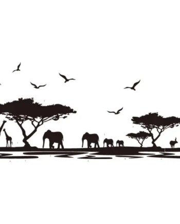 Stor Og Flot Wallsticker Med Dyrene På Savannen  160x75cm