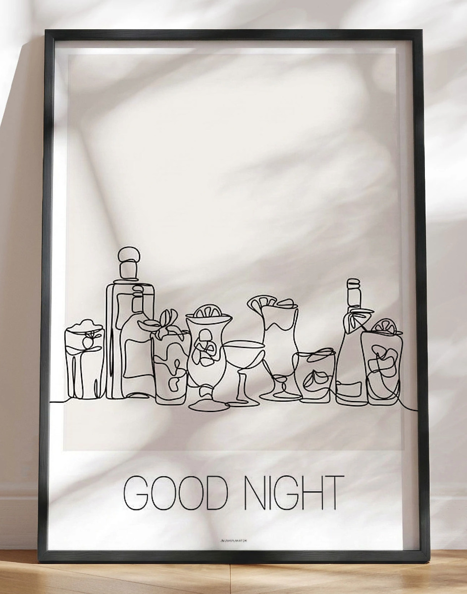Stregtegning Plakat Med Cocktails Good Night