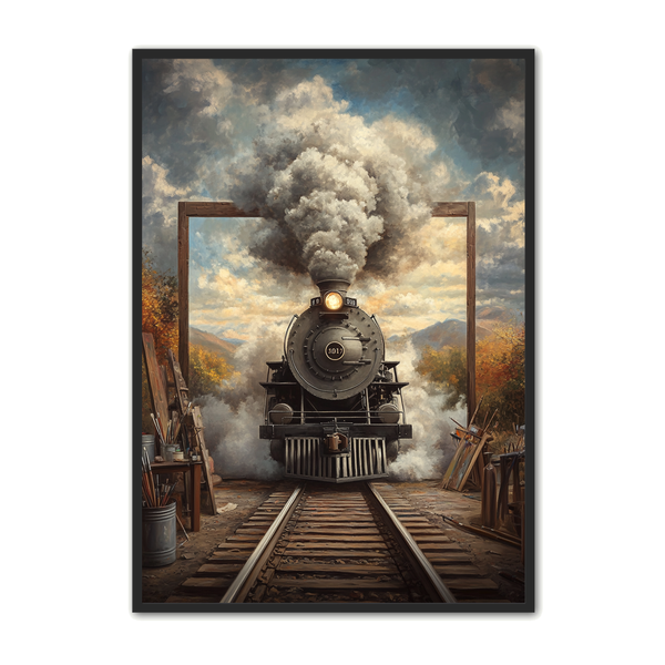 Surrealistisk Plakat 11 Damptog Og Malerisk Ramme