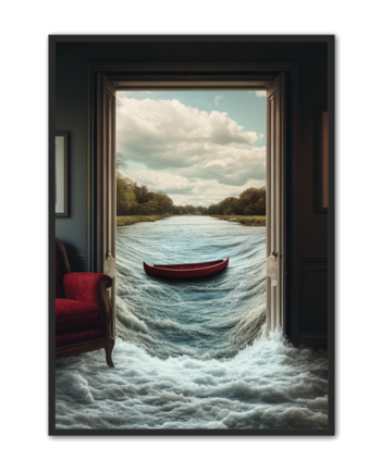 Surrealistisk Plakat   Den Røde Båd På Floden