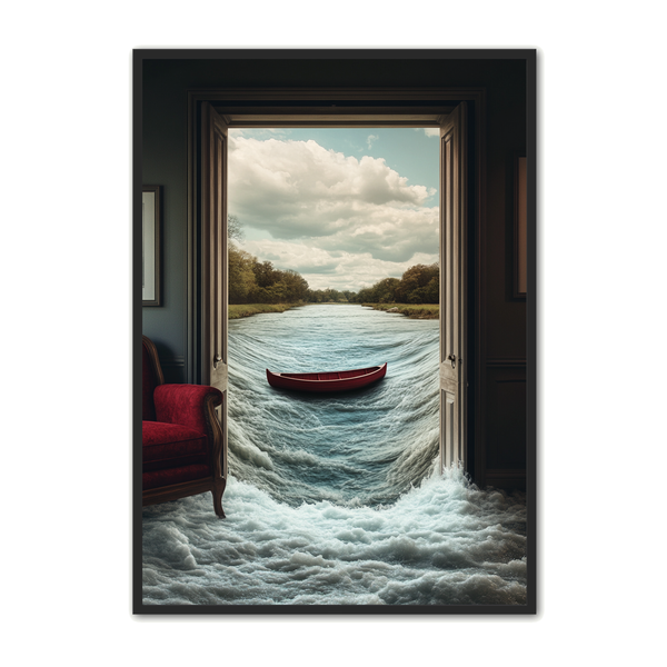 Surrealistisk Plakat   Den Røde Båd På Floden