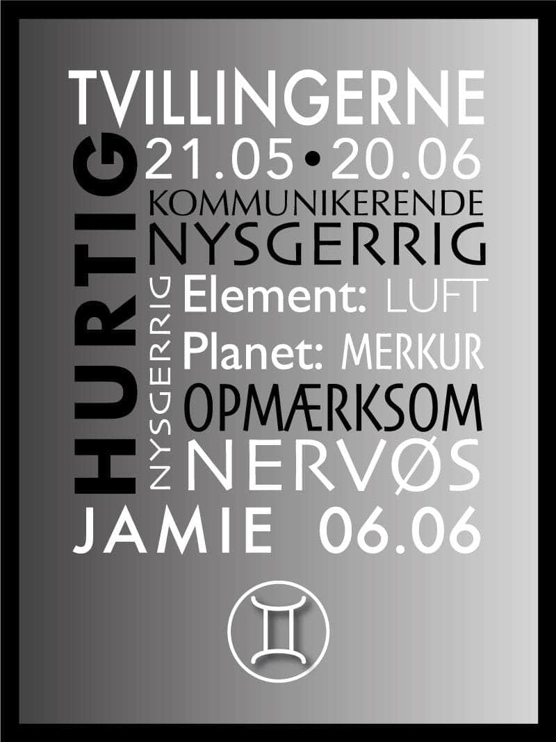Tvillingerne Stjernetegn Med Tekst Plakat
