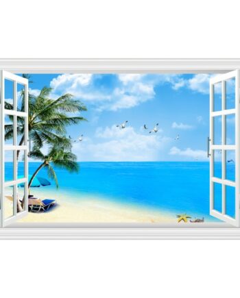 Vindue Til Bounty Strand  Flot Wallsticker Med En Lækker Strand