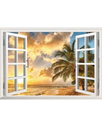 Vindue Wallsticker  Solen Står Op På Stranden  60x90cm