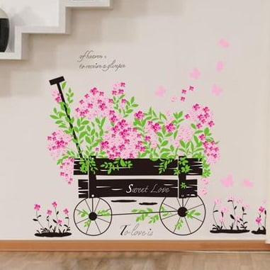 Vogn Med Blomster Wallsticker