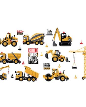 Wallsticker Med Maskiner Fra En Byggeplads  Lastbiler Kraner Mm