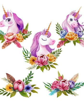 Wallsticker Med   Søde Enhjørninger Med Lilla Manke  30x90cm
