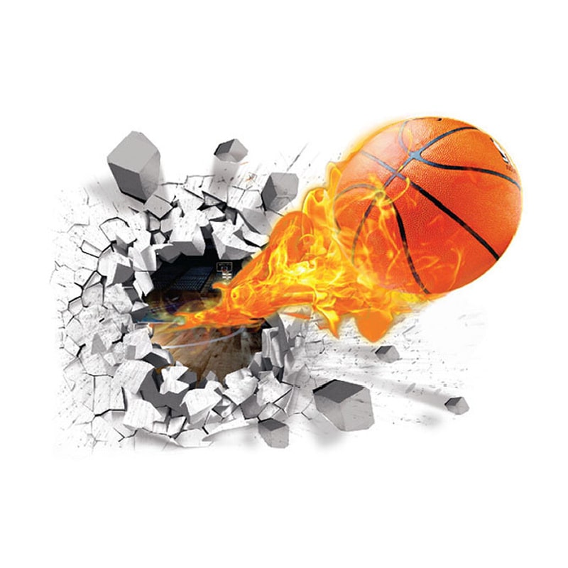 Basketball Wallsticker Hul Væggen 70x50cm