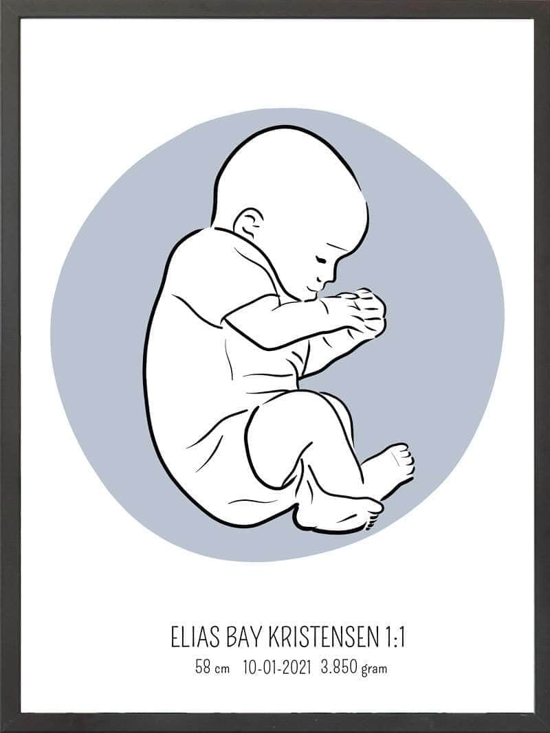 Birth Poster Fødselsplakat : Fosterstilling Blå