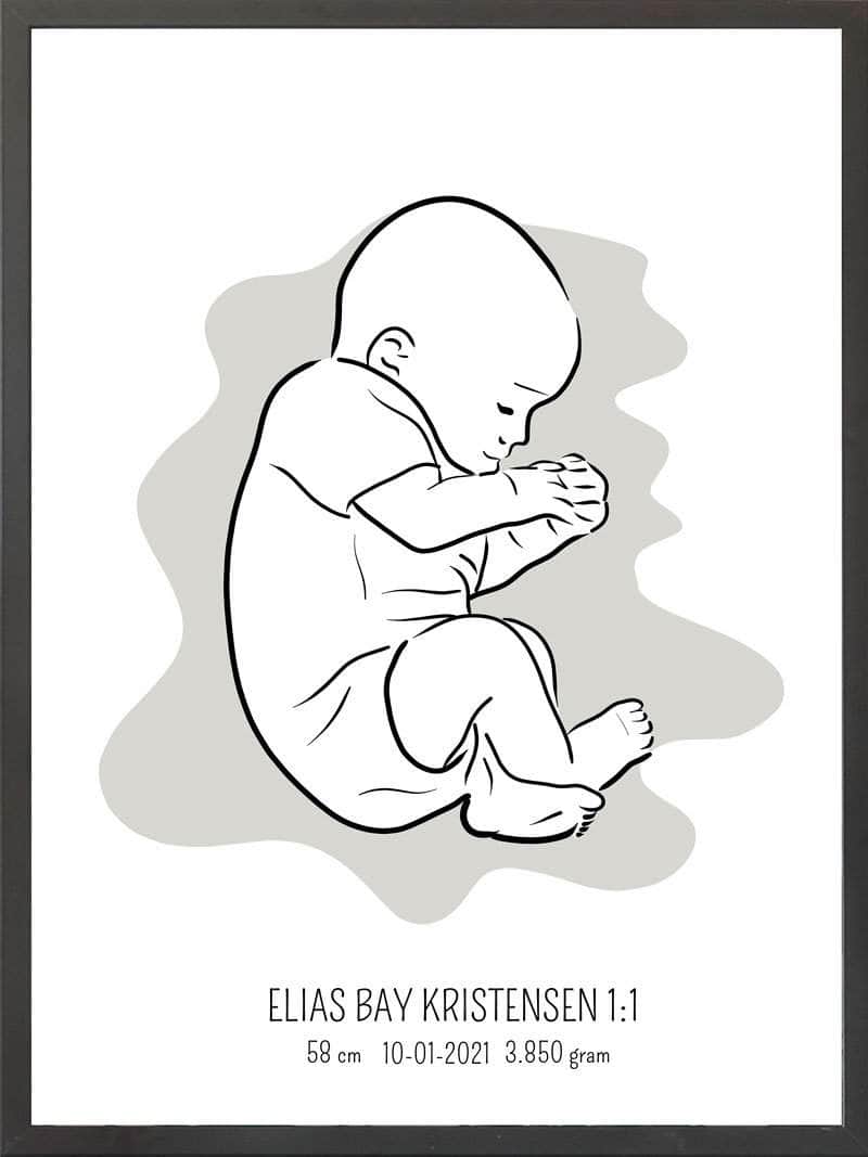 Birth Poster Fødselsplakat : Fosterstilling Blå