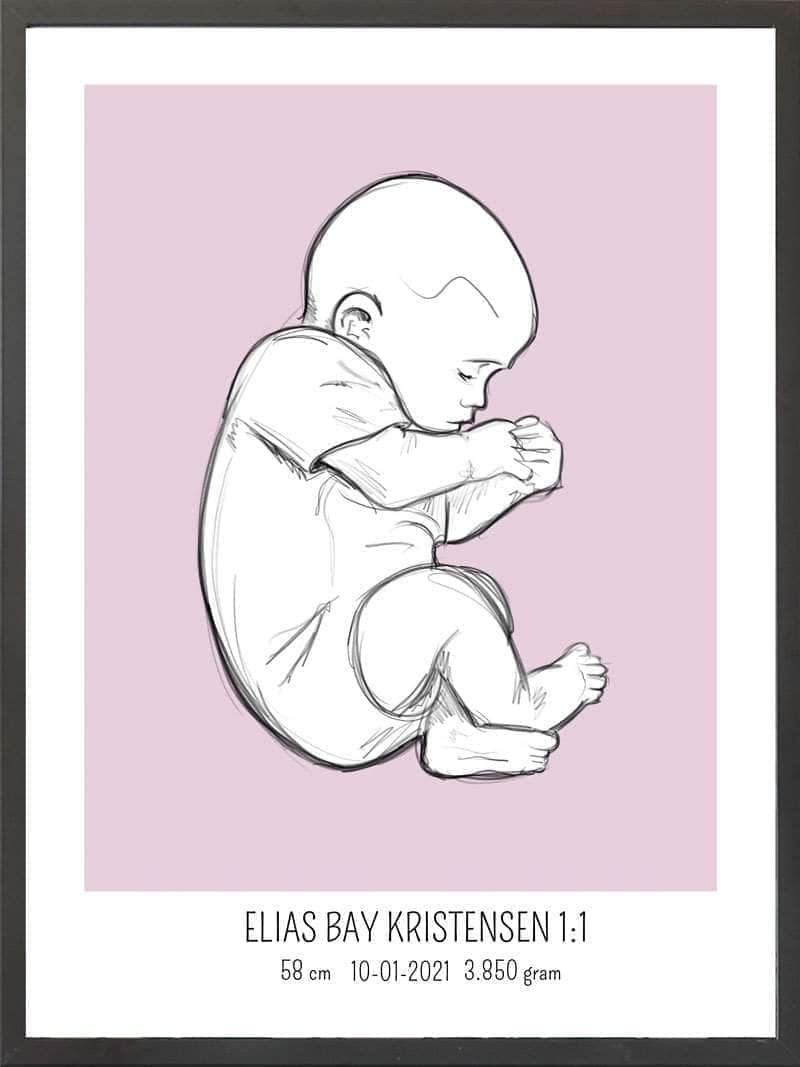 Birth Poster Fødselsplakat : Fosterstilling Lyserød