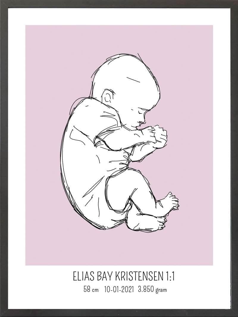Birth Poster Fødselsplakat : Fosterstilling Lyserød