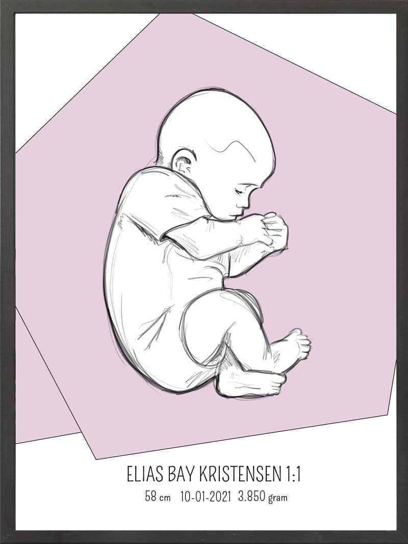 Birth Poster Fødselsplakat : Fosterstilling Lyserød