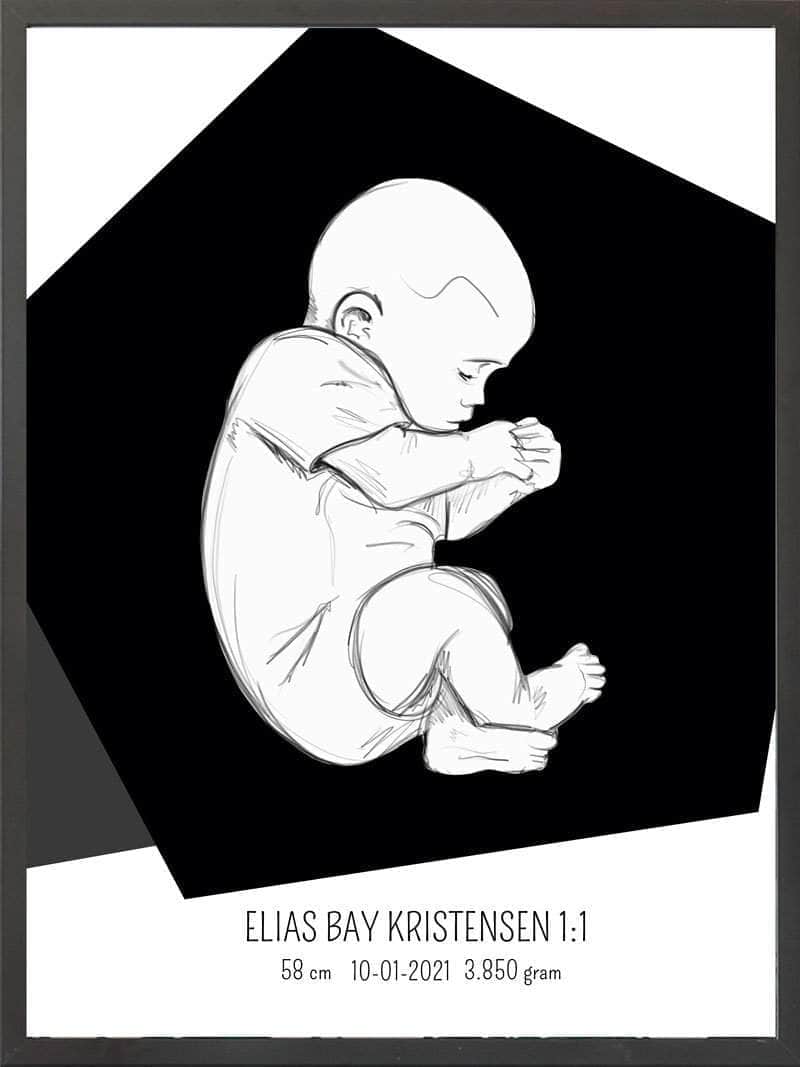 Birth Poster Fødselsplakat : Fosterstilling Lyserød