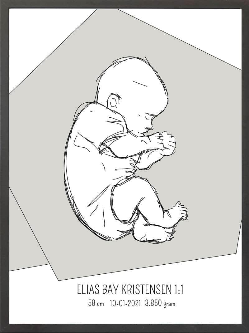Birth Poster Fødselsplakat : Fosterstilling Lyserød