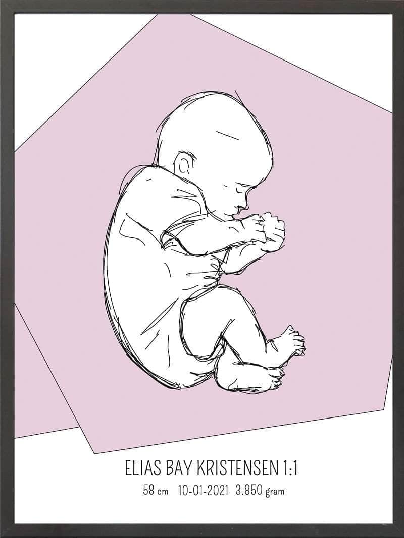 Birth Poster Fødselsplakat : Fosterstilling Lyserød