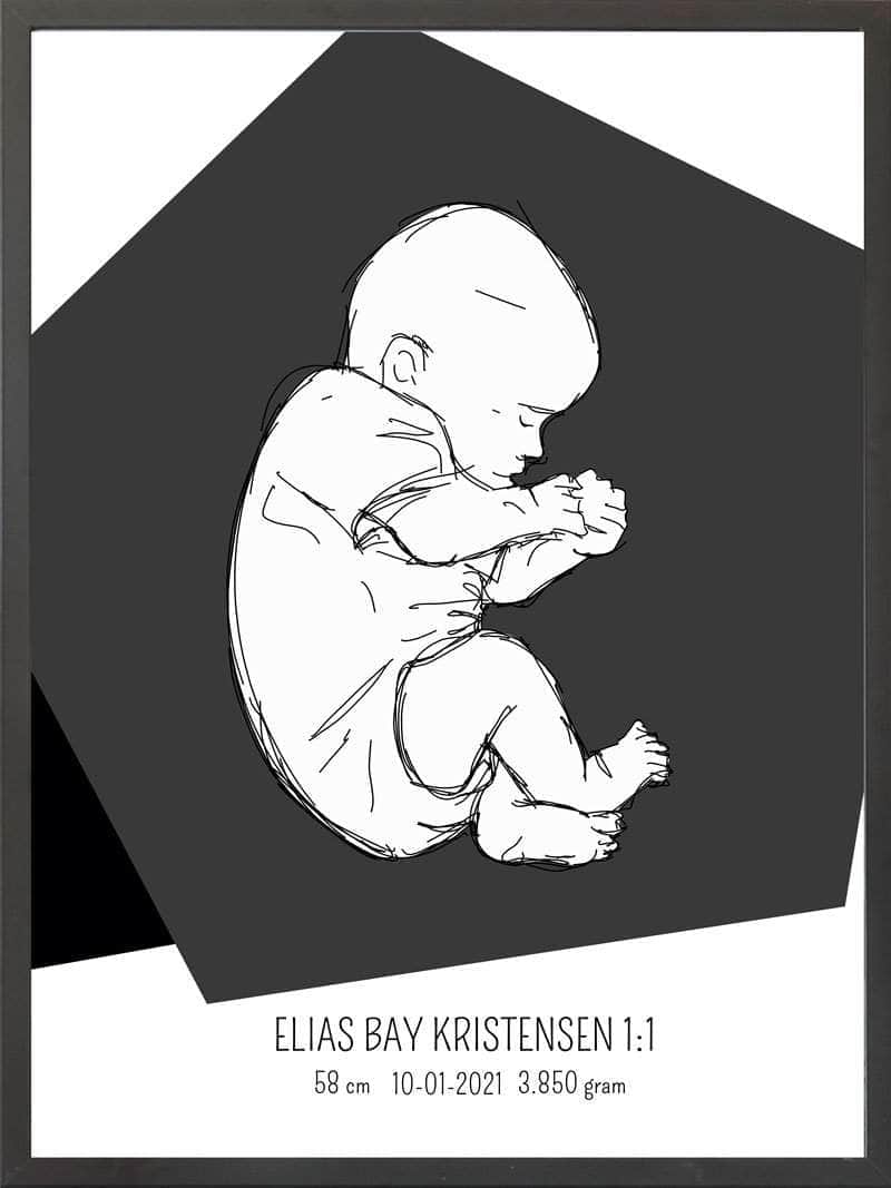 Birth Poster Fødselsplakat : Fosterstilling Lyserød