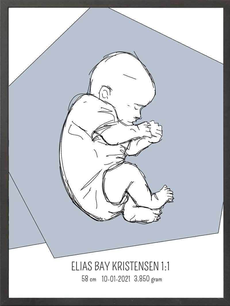Birth Poster Fødselsplakat : Fosterstilling Lyserød
