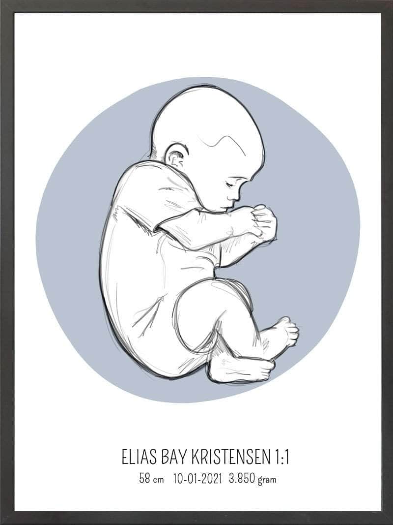 Birth Poster Fødselsplakat : Fosterstilling Lyserød