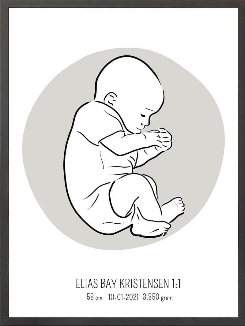 Birth Poster Fødselsplakat : Fosterstilling Lyserød