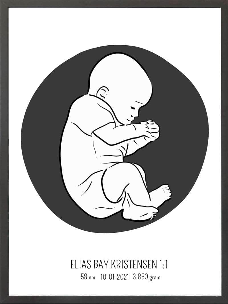 Birth Poster Fødselsplakat : Fosterstilling Lyserød