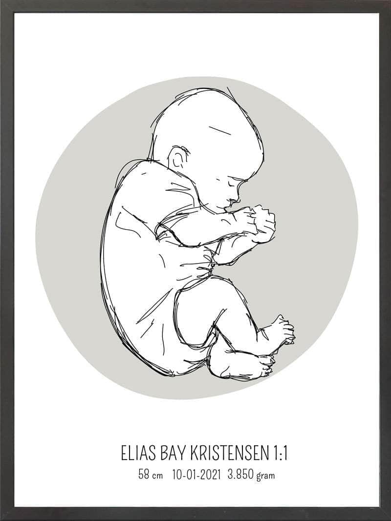 Birth Poster Fødselsplakat : Fosterstilling Lyserød