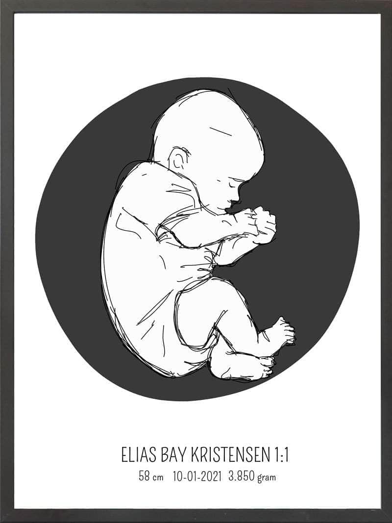 Birth Poster Fødselsplakat : Fosterstilling Lyserød